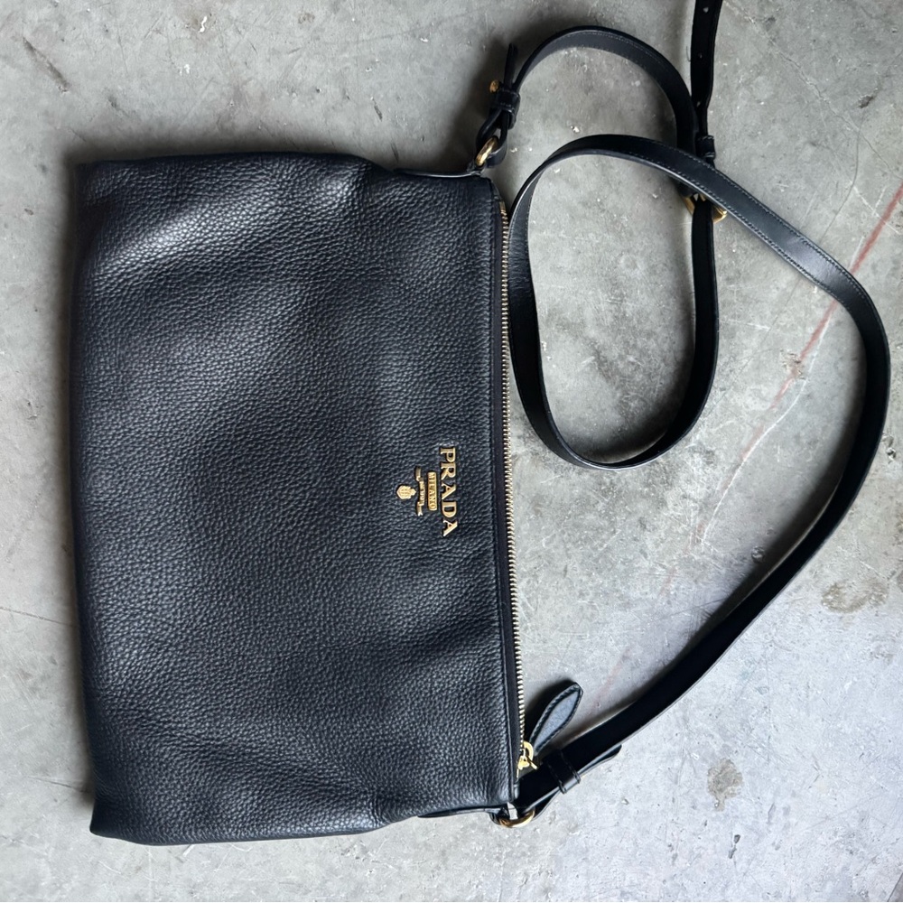 Prada Black Leather Bag with Gold Accents